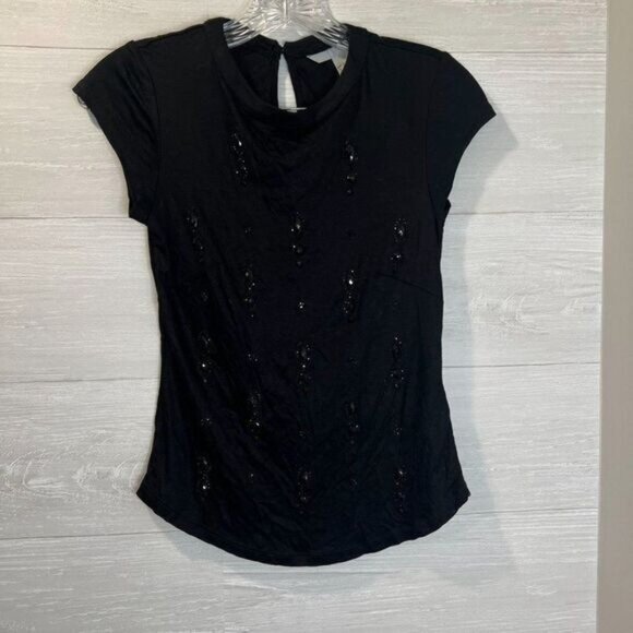 H&M Embellished Mock Neck Cap-sleeved Tee-shirt‎ Women's Top - Picture 3 of 7